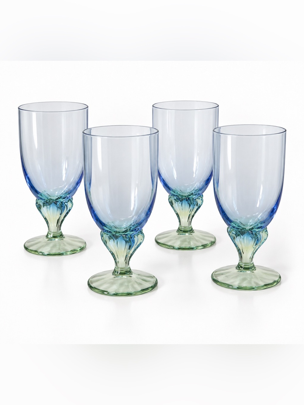 Bormioli Rocco Bahia Blue & Green Glass Wine Goblets Set of 4